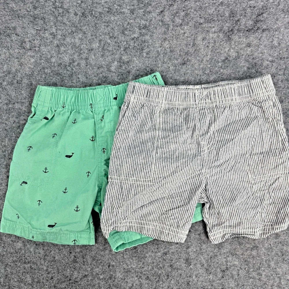 Carters Shorts Boy 24‎ Months Pull On Whale Anchor Stripe 100% Cotton Summer